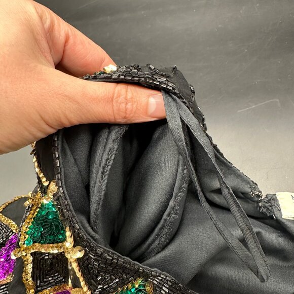 Vintage Sequin Beaded Top Large Black Purple Green Mardi Gras 1990s Shirt Fancy - Picture 5 of 10